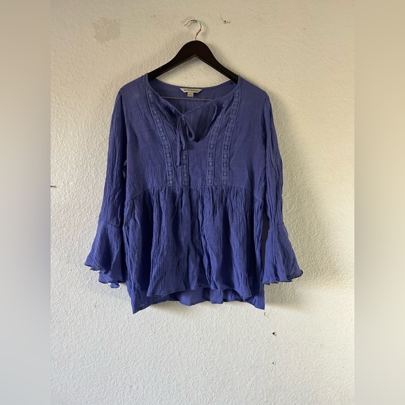 Counterparts Blue Whimsical Bell Sleeve Blouse Embroidered Medium Fairy Cottage - Picture 2 of 16